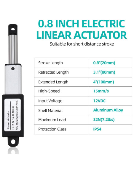 Actuador Lineal Eléctrico NORJIN Mini 12V 20mm 32N