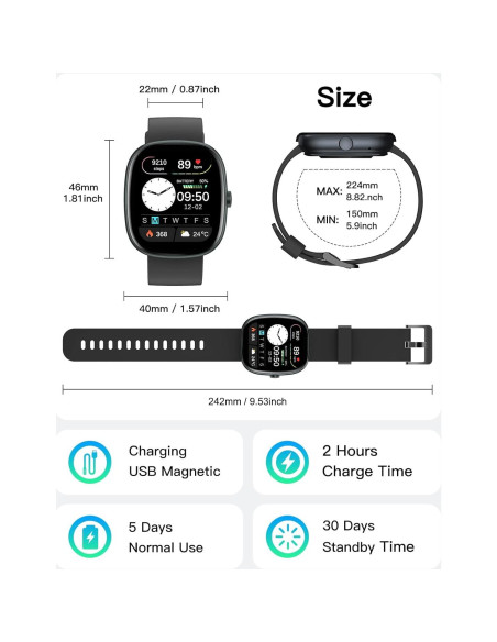 Reloj Inteligente SHANG WING 1.85" Fitness Negro