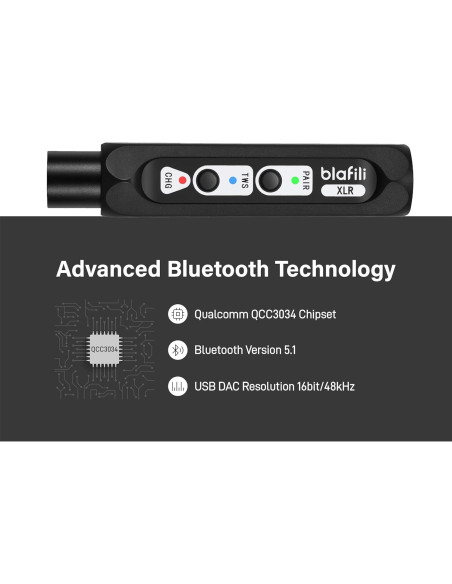 Receptor Bluetooth XLR blafili v5.1 16hrs Audio Profesional Receptor Bluetooth XLR blafili v5.1 16hrs Audio Profesional