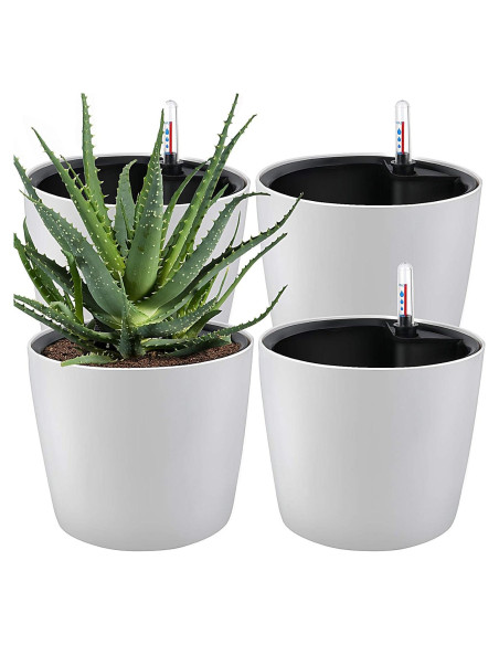 Macetas Autorriego ZOENHOU 4 Piezas 18 cm Blancas