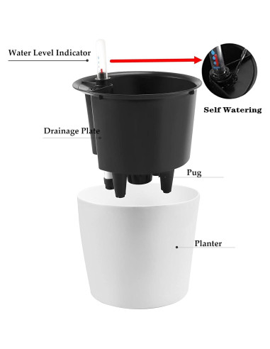 Macetas Autorriego ZOENHOU 4 Piezas 18 cm Blancas