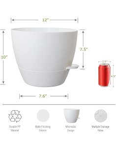 Maceta Autorriego UOUZ 30 cm Blanco con Drenaje y Reservorio 2
