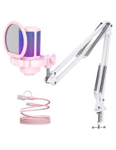 Micrófono USB UHURU UM2S Rosa para PC con RGB y cancelación