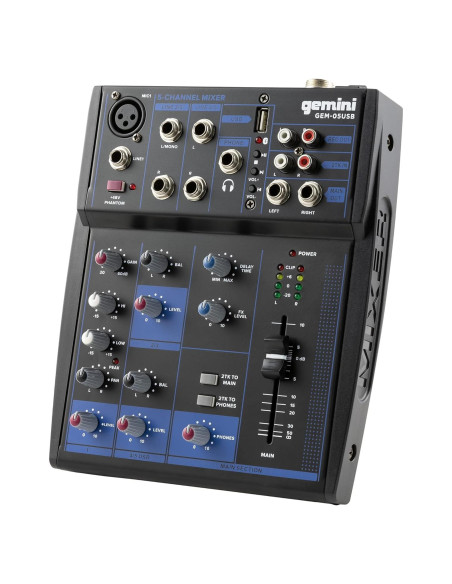 Mezclador de Audio Bluetooth GEM-05USB 5 Canales Compacto