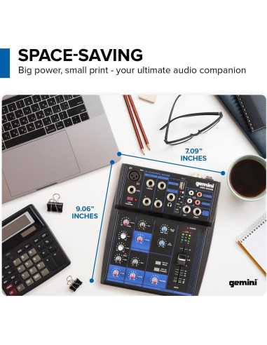 Mezclador de Audio Bluetooth GEM-05USB 5 Canales Compacto