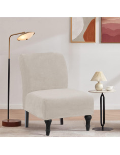 Funda de Silla TOPYUMH Terciopelo Marfil Ajustable 2