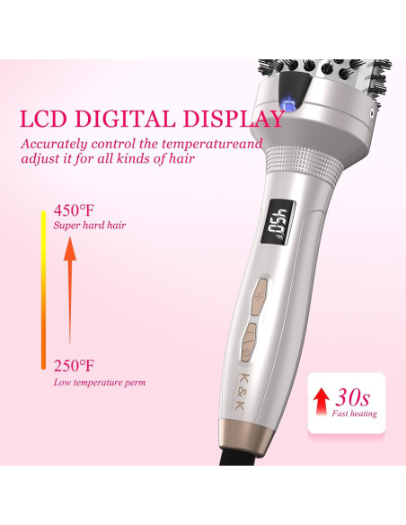 K&K Cepillo Térmico Redondo 4,32 cm 2 en 1 Alisador y Rizador