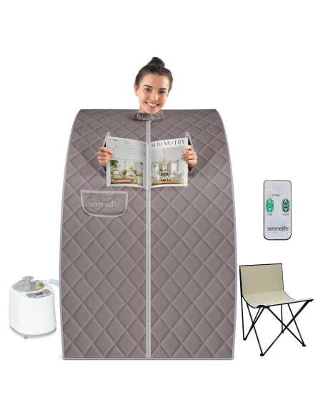 Sauna Portátil SereneLife 2L con Silla Plegable y Control Remoto