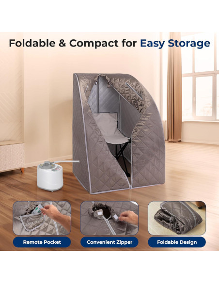 Sauna Portátil SereneLife 2L con Silla Plegable y Control Remoto