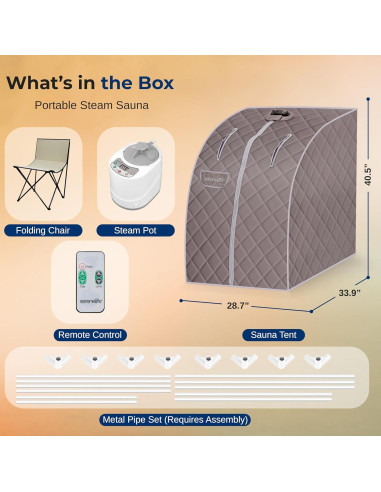 Sauna Portátil SereneLife 2L con Silla Plegable y Control Remoto