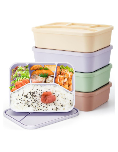 4 Cajas Bento de Silicona Ziliny Rectangulares a Prueba de Fugas