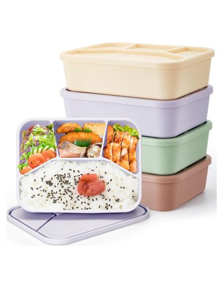 4 Cajas Bento de Silicona Ziliny Rectangulares a Prueba de Fugas