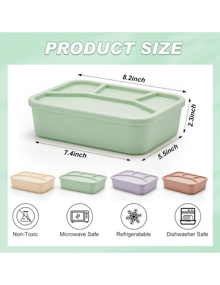 4 Cajas Bento de Silicona Ziliny Rectangulares a Prueba de Fugas