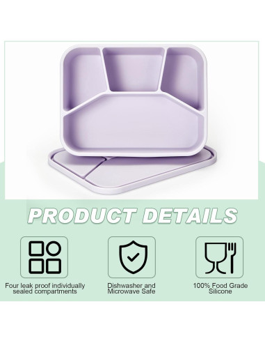 4 Cajas Bento de Silicona Ziliny Rectangulares a Prueba de Fugas