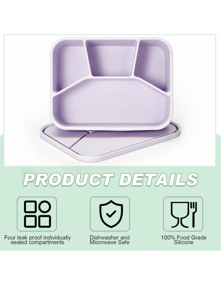 4 Cajas Bento de Silicona Ziliny Rectangulares a Prueba de Fugas