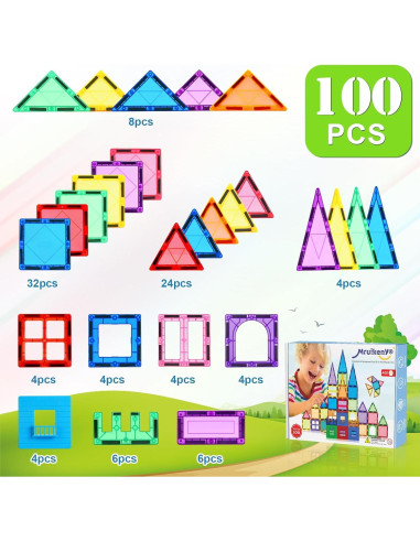 Set 100 Azulejos Magnéticos Mruikeny Juguetes Educativos 3+
