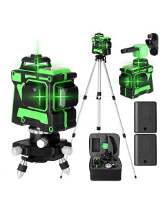 Nivel láser verde 3x360 con trípode y 2 baterías