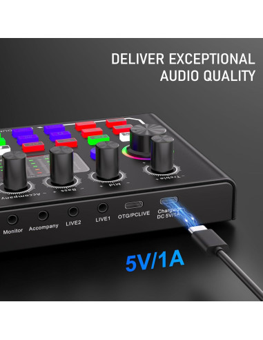 Facmogu F009 Mezclador de Audio Bluetooth para Podcast