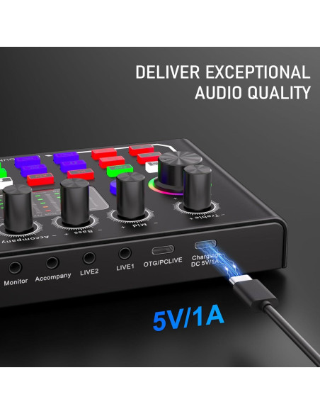 Facmogu F009 Mezclador de Audio Bluetooth para Podcast