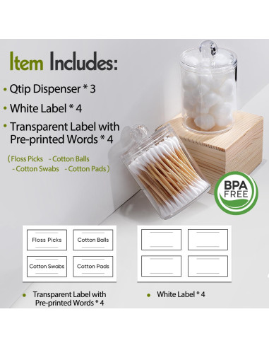 Dispensador de Algodón AOZITA 3 Paquete 10oz Transparente