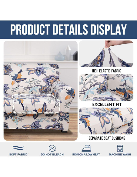 Cubiertas de Sofá Hyha 2 Piezas Floral Elástico Beige