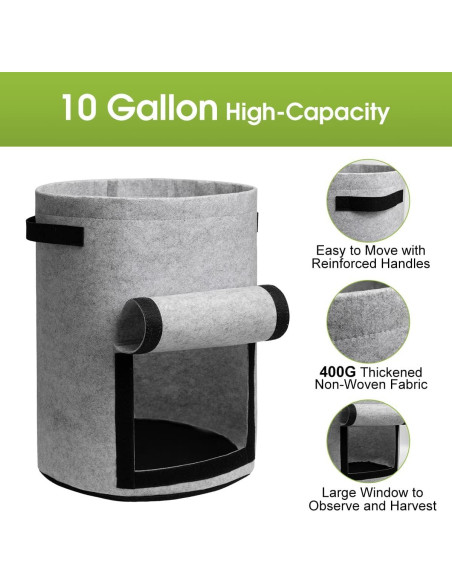 Bolsas de Cultivo Homyhoo 10 Galones con Ventana 4 Pzas