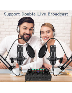 Kit de Podcast ALPOWL V8S2 con 2 Micrófonos y Mezclador 2