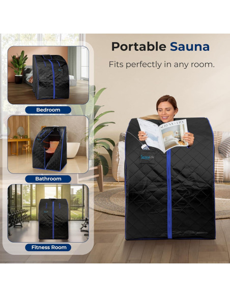 Sauna Infrarroja Portátil SereneLife 70x80x96cm Negro