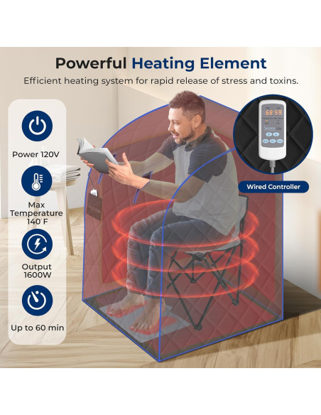 Sauna Infrarroja Portátil SereneLife 70x80x96cm Negro