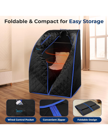 Sauna Infrarroja Portátil SereneLife 70x80x96cm Negro