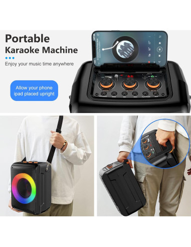 Máquina de Karaoke HWWR Portátil Bluetooth 2 Micrófonos