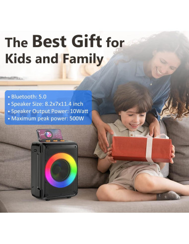 Máquina de Karaoke HWWR Portátil Bluetooth 2 Micrófonos