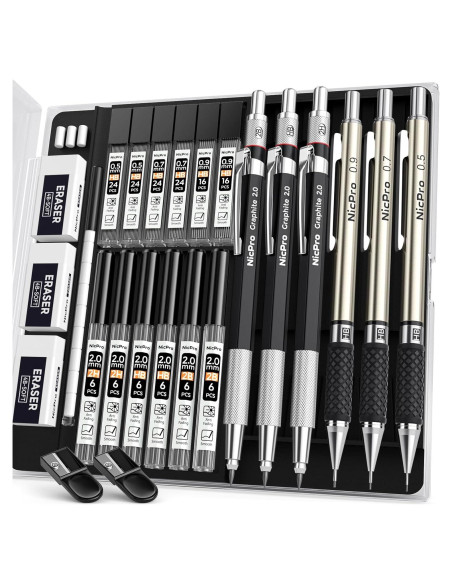 Conjunto de Lápices Mecánicos Nicpro 6PCS 0.5-0.9mm y 2mm