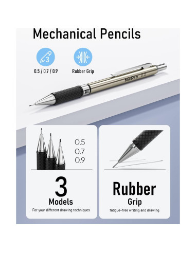 Conjunto de Lápices Mecánicos Nicpro 6PCS 0.5-0.9mm y 2mm