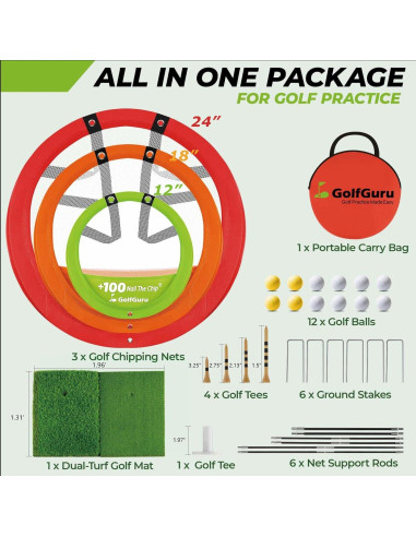 Conjunto Golfguru 3 Redes Chipping y Alfombrilla 12 Pelotas