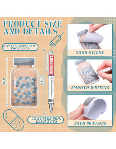 24 Bolígrafos de Farmacia MotiMind + 12 Notas Adhesivas