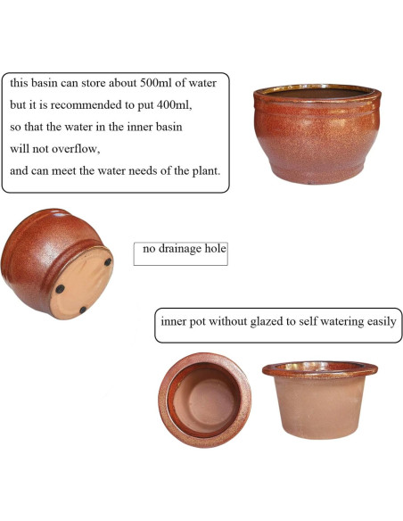 Maceta Autorriego Dphagesy 15 cm Cerámica Cobre Redonda Maceta Autorriego Dphagesy 15 cm Cerámica Cobre Redonda