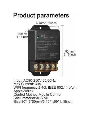 Interruptor Inteligente WiFi Otcboimo 30A Control Remoto