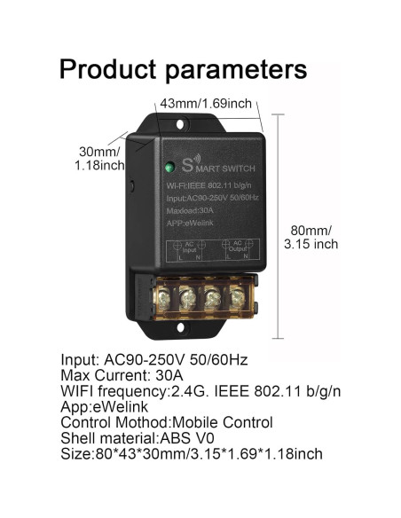 Interruptor Inteligente WiFi Otcboimo 30A Control Remoto