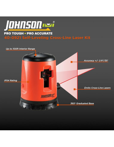 Nivel láser auto-nivelante Johnson 40-0921, 48 x 25 cm, Rojo