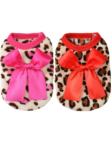 2 Suéteres para Perros XXS Leopardo Rosa y Rojo