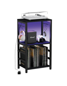 Mesa Lateral YAKANJ con Luz LED y Almacenamiento de Vinilos