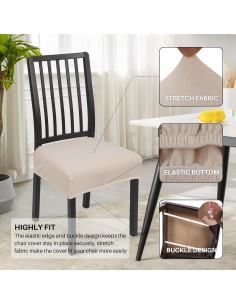 Funda de Silla de Comedor SearchI Set de 6 Jacquard Beige 2