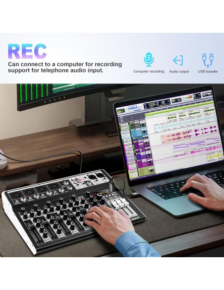Consola de Mezcla de Audio 6 Canales Bluetooth +48V Phantom
