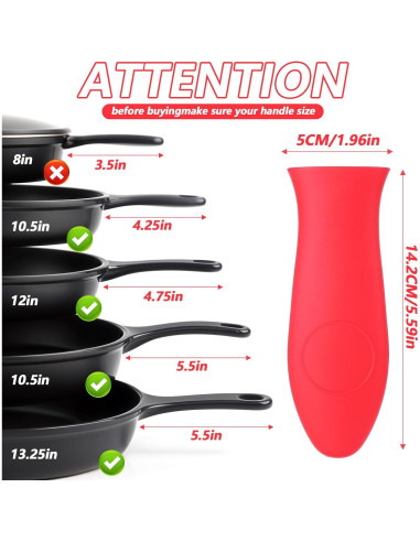 Funda de Mango de Silicona TIESOME 4 Pcs Antideslizante Rojo