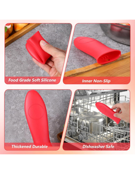 Funda de Mango de Silicona TIESOME 4 Pcs Antideslizante Rojo