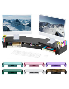 Elevador Doble Monitor Spacrea con Cajón y Sujetapapeles Negro