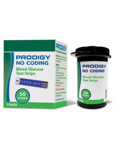 Tiras de Prueba Glucosa PRODIGY 10400 Sin Codificación 50u