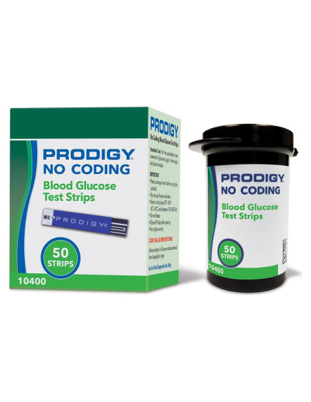 Tiras de Prueba Glucosa PRODIGY 10400 Sin Codificación 50u