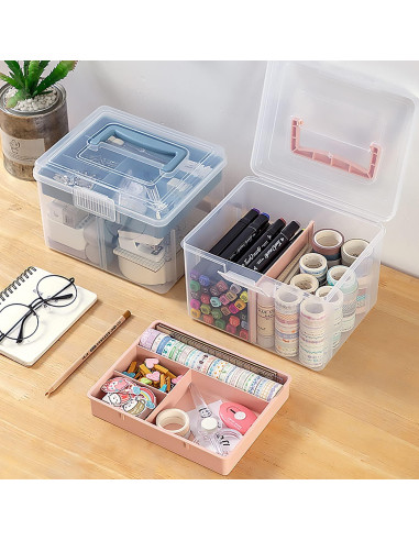 Caja de Almacenamiento Plástica FOREVERIE Pequeña Rosa y Transparente